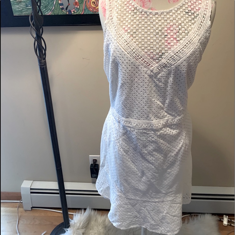 Chelsea28- White A line Dress w Crochet